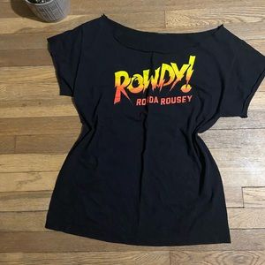 Rowdy rousey tee with off the shoulders cut